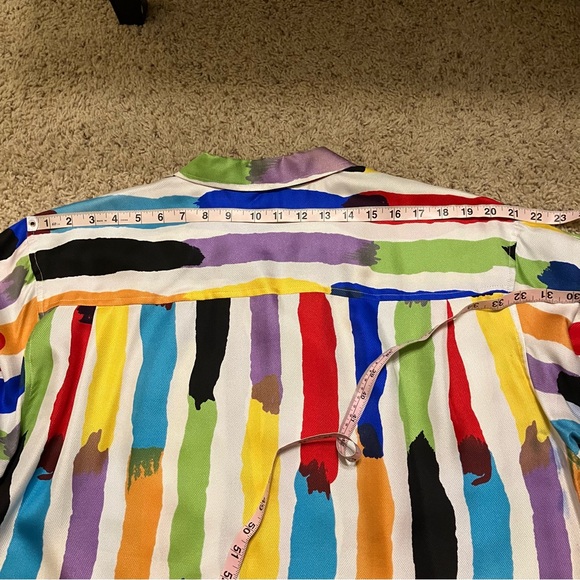 VTG Genelli Silk Shirt MULTICOLOR Paint Design PASTELS - Sz L Excellent! - Picture 14 of 15